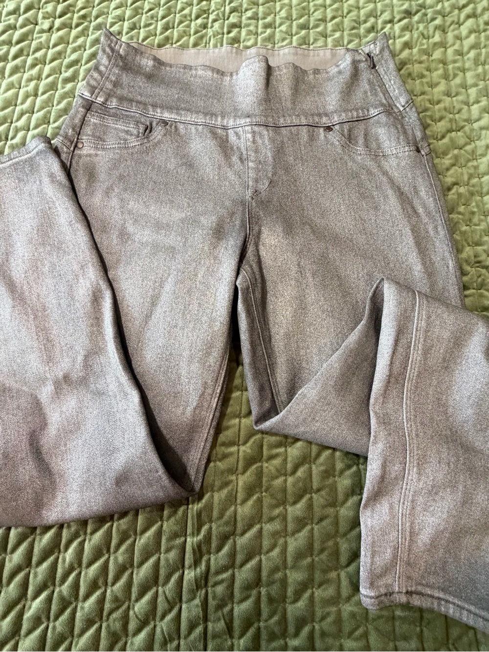 SPANX pewter shimmer gray pull‎ on jeans size XL - Picture 2 of 13